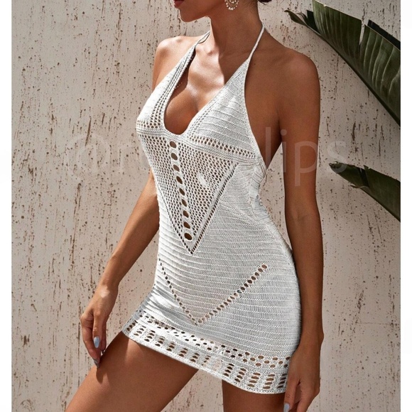 Rouge! Other - White Crochet Knit Halter Mini Swim Beach Coverup Dress